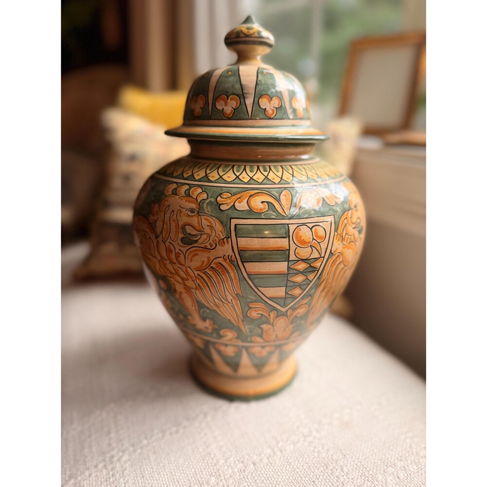 Vintage Magnanelli Gubbio Italian Majolica Lidded Ginger Jar | Hand Painted Cera